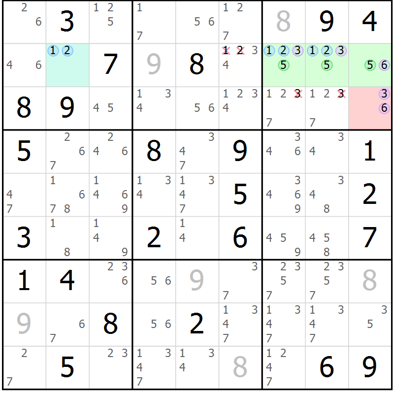 Position des candidats pour la solution de la Gr 51 page 54 du magazine de sudoku Suprême n° 023