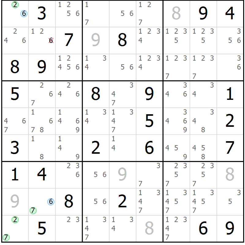 Position des candidats pour la solution de la Gr 51 page 54 du magazine de sudoku Suprême n° 023