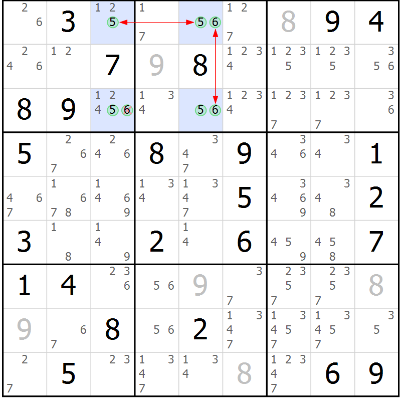 Position des candidats pour la solution de la Gr 51 page 54 du magazine de sudoku Suprême n° 023