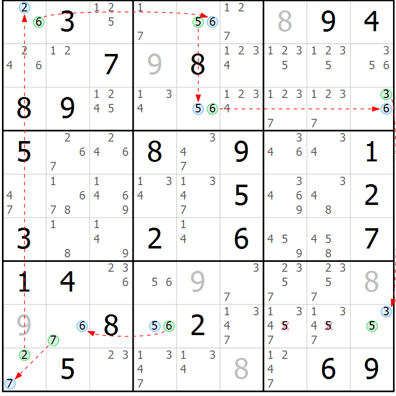 Position des candidats pour la solution de la Gr 51 page 54 du magazine de sudoku Suprême n° 023