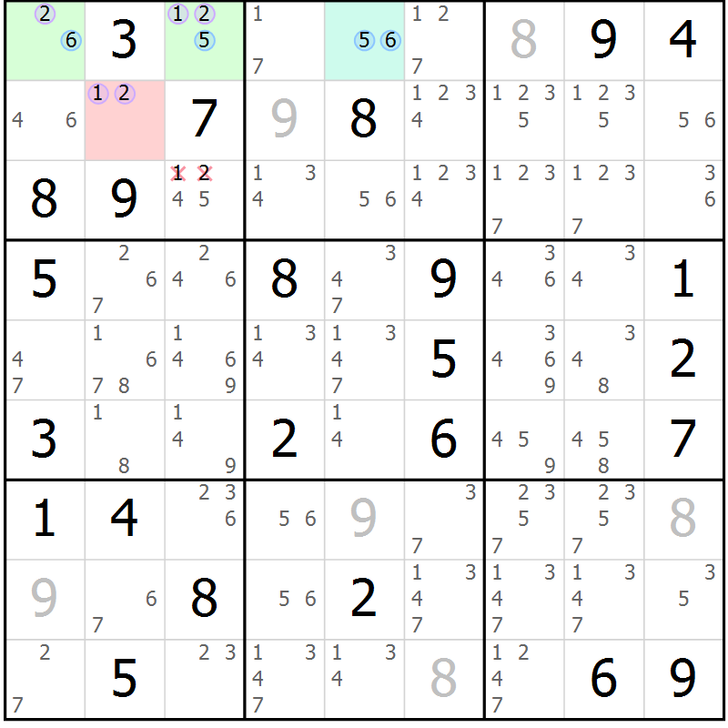 Position des candidats pour la solution de la Gr 51 page 54 du magazine de sudoku Suprême n° 023