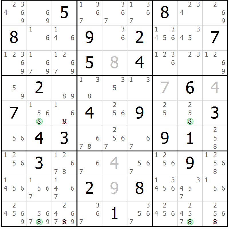 Position des candidats pour la solution de la Gr 52 page 55 du magazine de sudoku Suprême n° 023