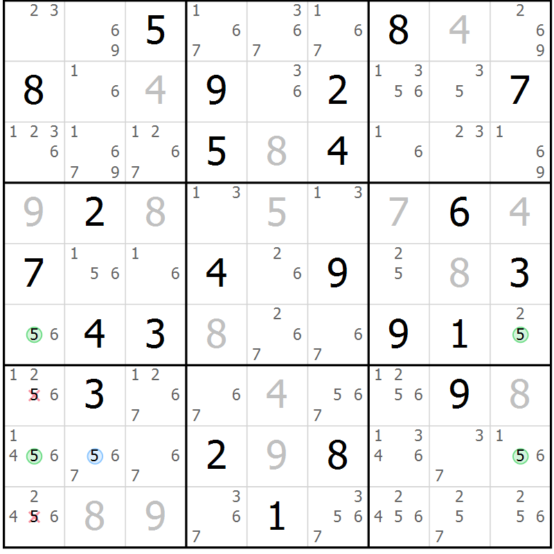 Position des candidats pour la solution de la Gr 52 page 55 du magazine de sudoku Suprême n° 023