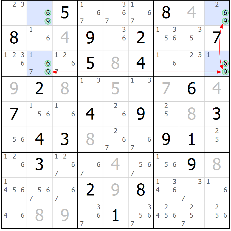 Position des candidats pour la solution de la Gr 52 page 55 du magazine de sudoku Suprême n° 023