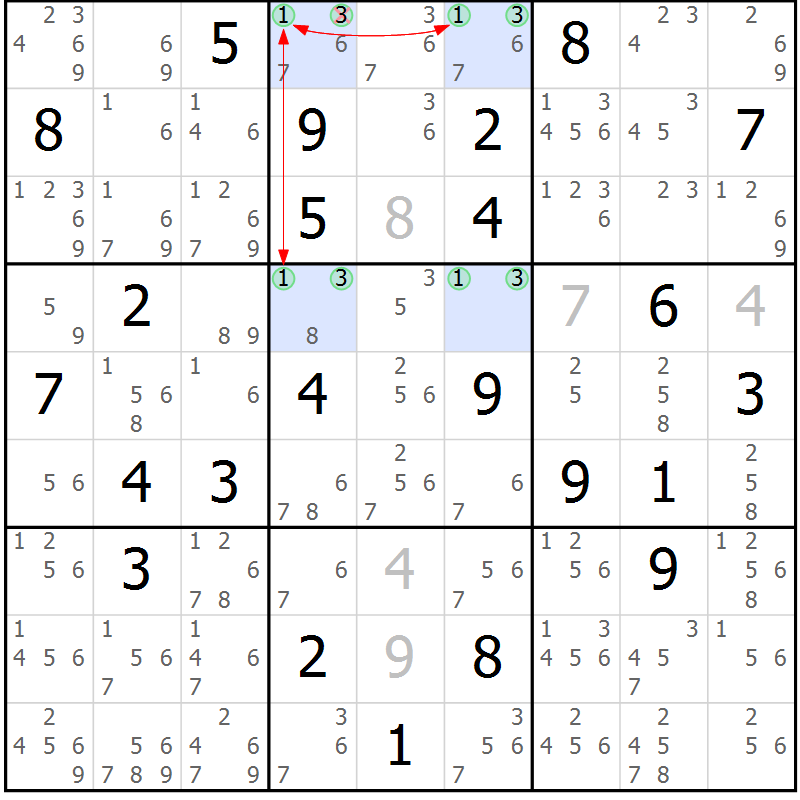 Position des candidats pour la solution de la Gr 52 page 55 du magazine de sudoku Suprême n° 023