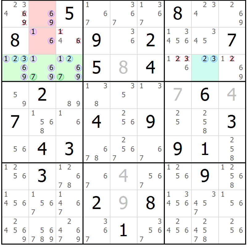 Position des candidats pour la solution de la Gr 52 page 55 du magazine de sudoku Suprême n° 023