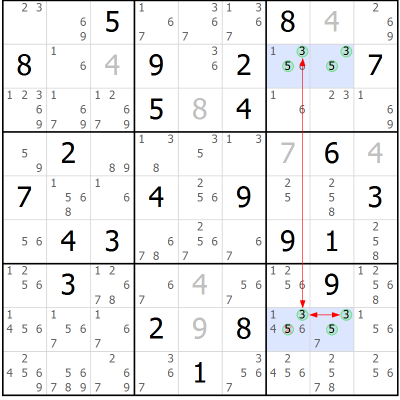 Position des candidats pour la solution de la Gr 52 page 55 du magazine de sudoku Suprême n° 023