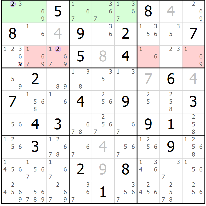 Position des candidats pour la solution de la Gr 52 page 55 du magazine de sudoku Suprême n° 023
