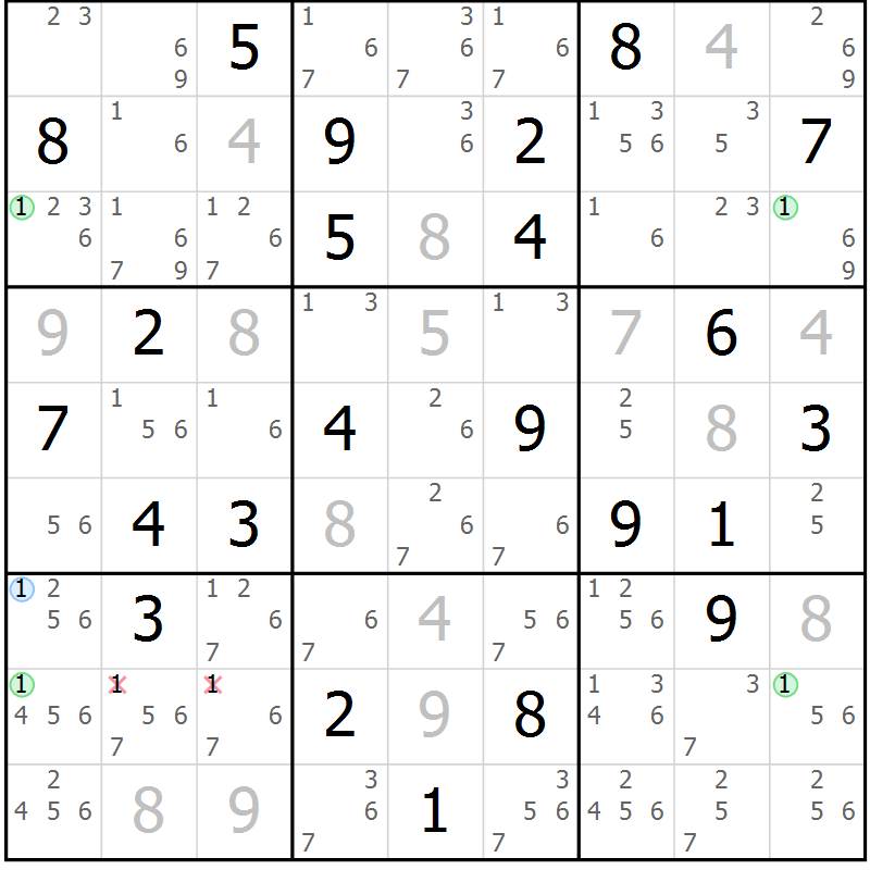 Position des candidats pour la solution de la Gr 52 page 55 du magazine de sudoku Suprême n° 023
