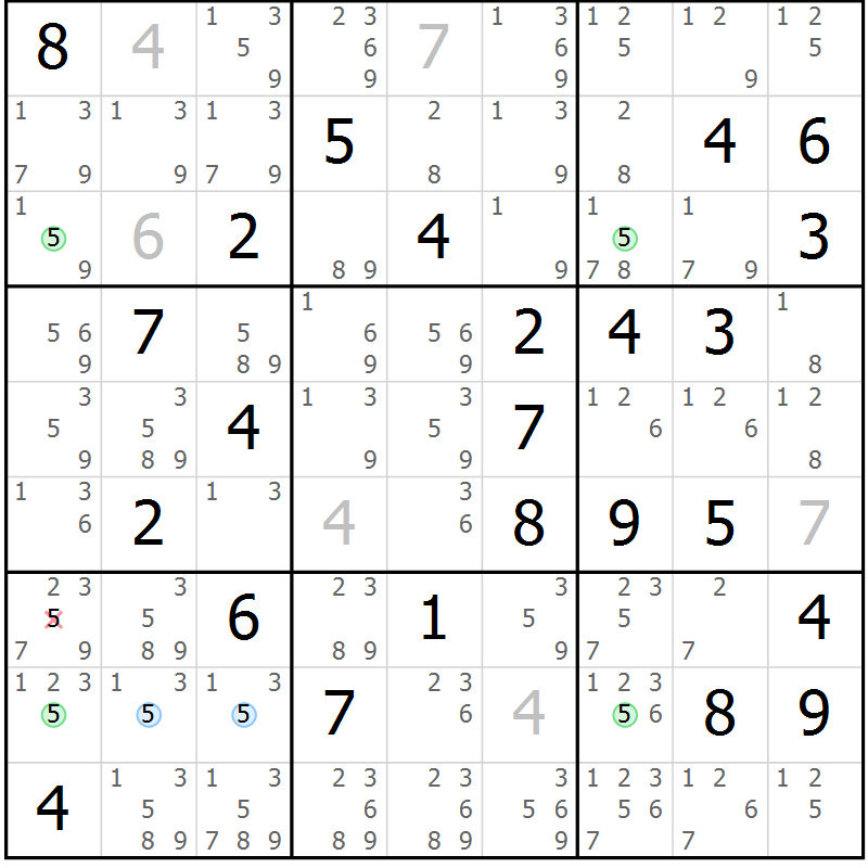 Position des candidats pour la solution de la Gr 53 page 56 du magazine de sudoku Suprême n° 023