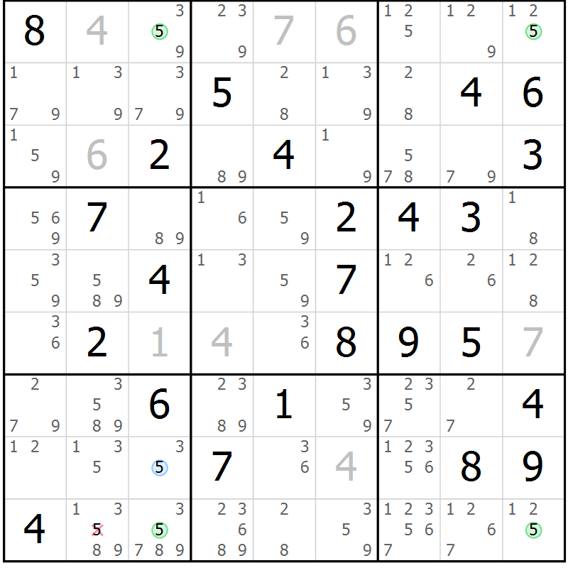 Position des candidats pour la solution de la Gr 53 page 56 du magazine de sudoku Suprême n° 023