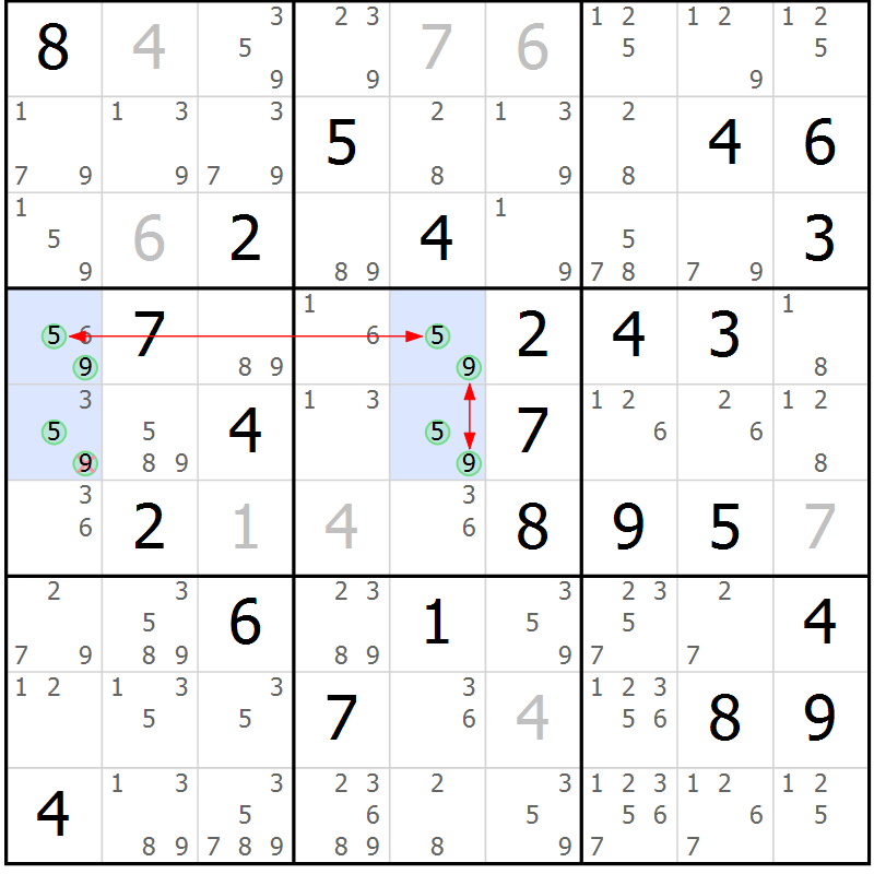 Position des candidats pour la solution de la Gr 53 page 56 du magazine de sudoku Suprême n° 023