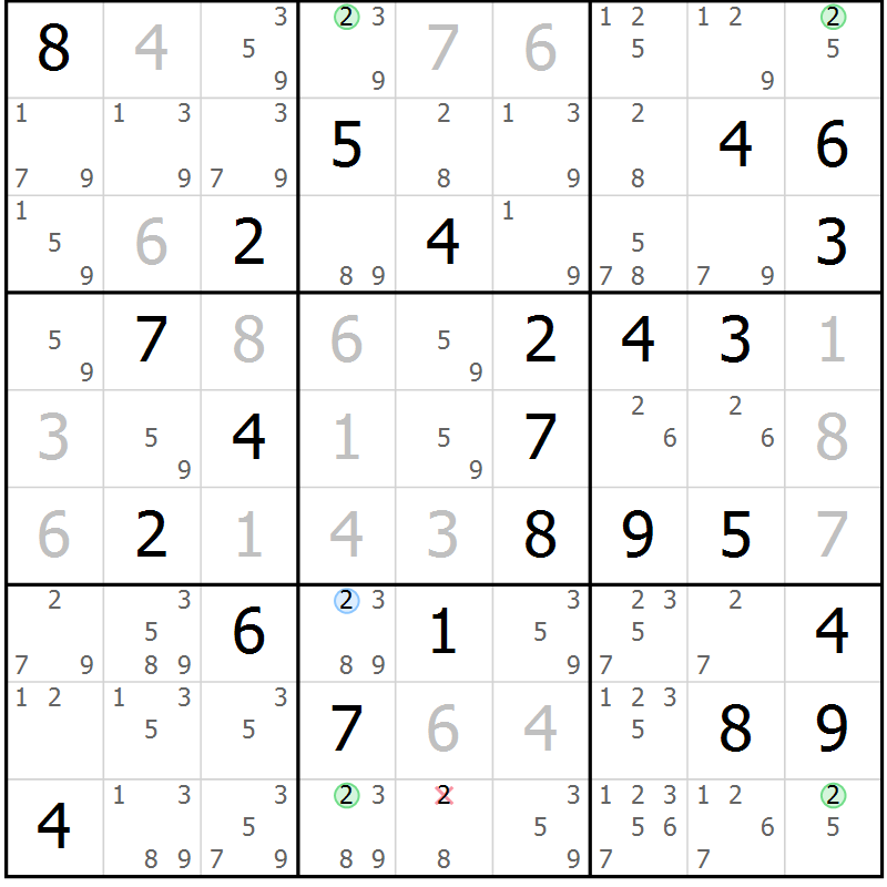 Position des candidats pour la solution de la Gr 53 page 56 du magazine de sudoku Suprême n° 023