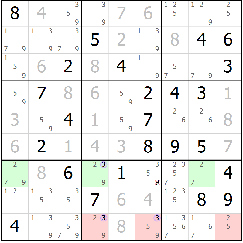 Position des candidats pour la solution de la Gr 53 page 56 du magazine de sudoku Suprême n° 023