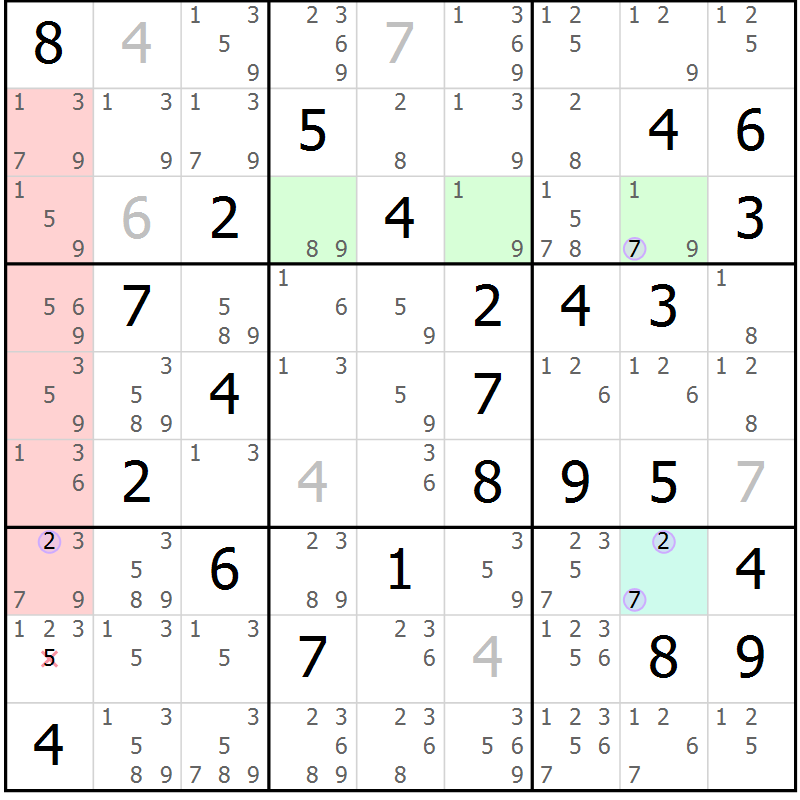 Position des candidats pour la solution de la Gr 53 page 56 du magazine de sudoku Suprême n° 023