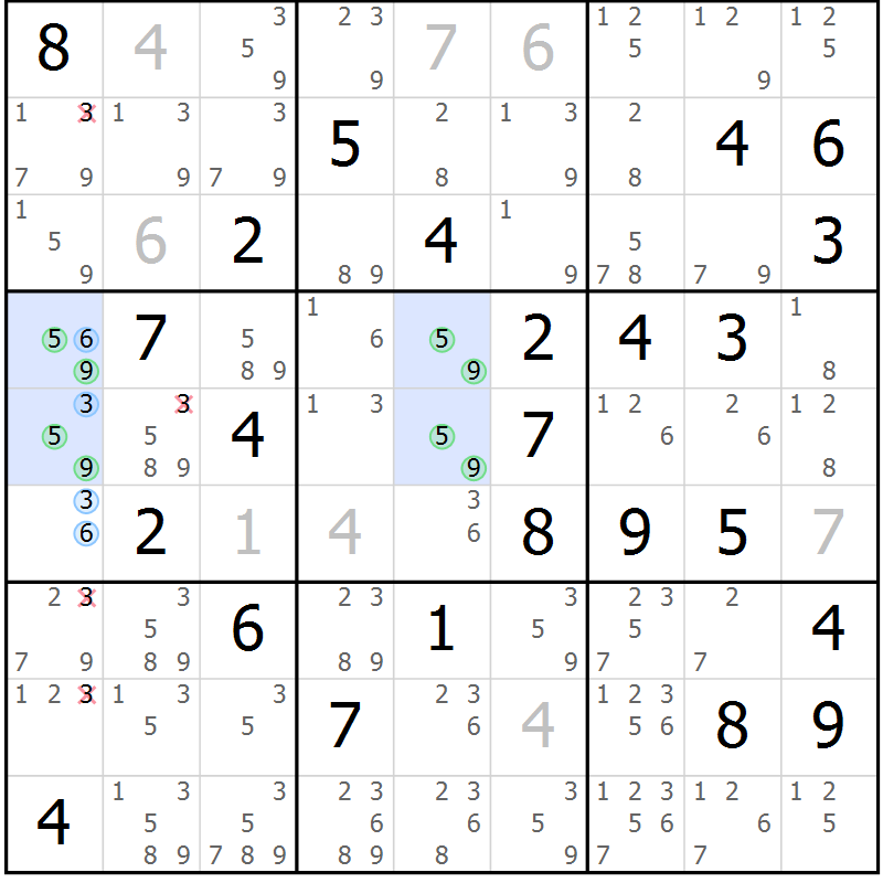 Position des candidats pour la solution de la Gr 53 page 56 du magazine de sudoku Suprême n° 023