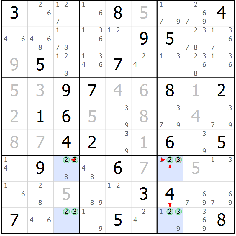 Position des candidats pour la solution de la Gr 54 page 57 du magazine de sudoku Suprême n° 023