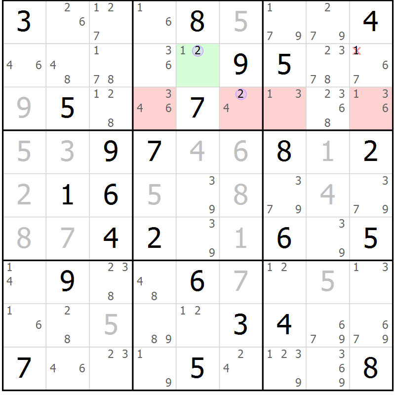 Position des candidats pour la solution de la Gr 54 page 57 du magazine de sudoku Suprême n° 023