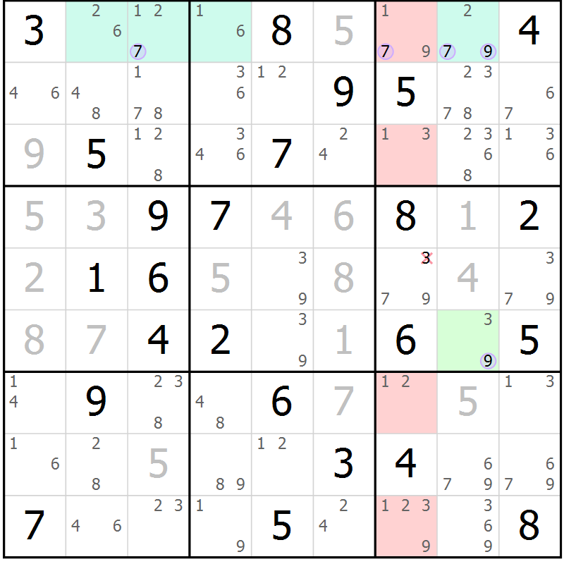 Position des candidats pour la solution de la Gr 54 page 57 du magazine de sudoku Suprême n° 023