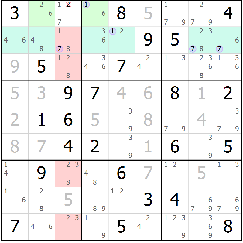 Position des candidats pour la solution de la Gr 54 page 57 du magazine de sudoku Suprême n° 023