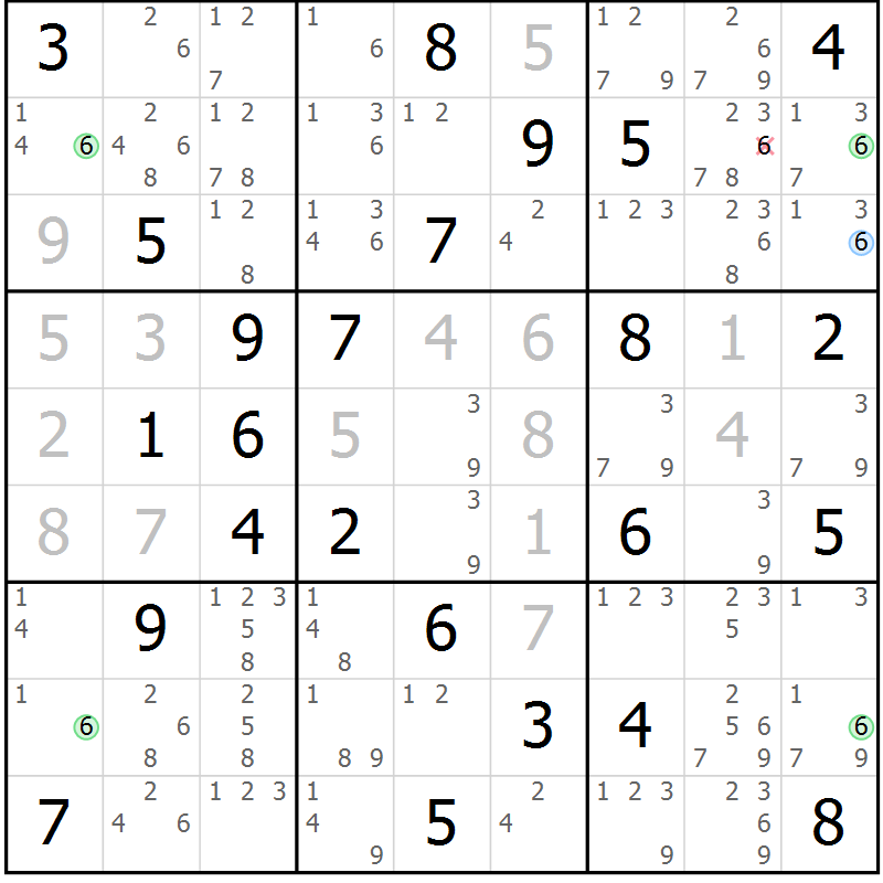 Position des candidats pour la solution de la Gr 54 page 57 du magazine de sudoku Suprême n° 023