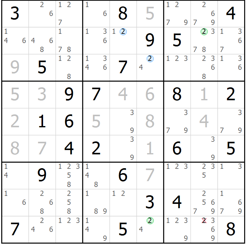 Position des candidats pour la solution de la Gr 54 page 57 du magazine de sudoku Suprême n° 023