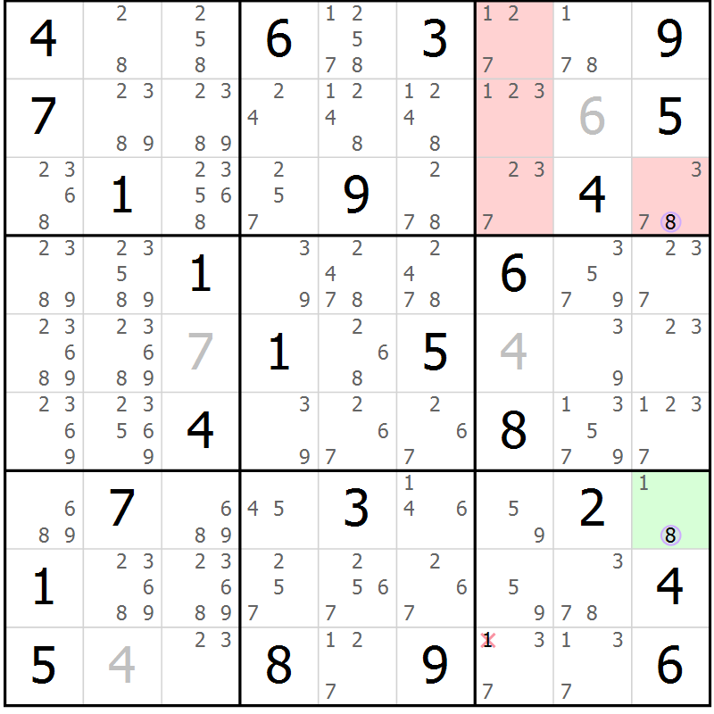 Position des candidats pour la solution de la Gr 55 page 58 du magazine de sudoku Suprême n° 023