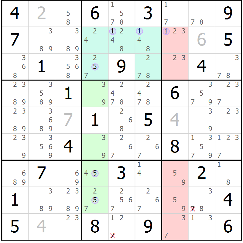 Position des candidats pour la solution de la Gr 55 page 58 du magazine de sudoku Suprême n° 023