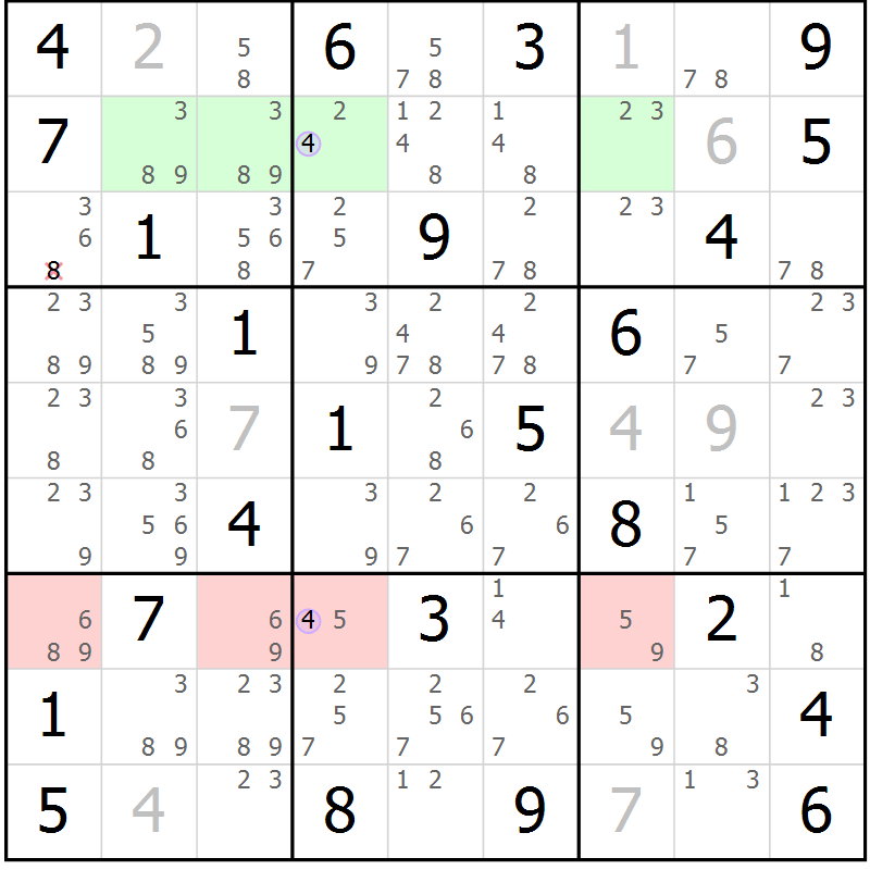 Position des candidats pour la solution de la Gr 55 page 58 du magazine de sudoku Suprême n° 023