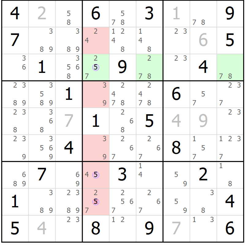 Position des candidats pour la solution de la Gr 55 page 58 du magazine de sudoku Suprême n° 023