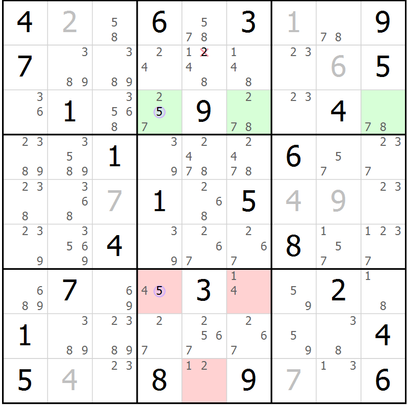 Position des candidats pour la solution de la Gr 55 page 58 du magazine de sudoku Suprême n° 023