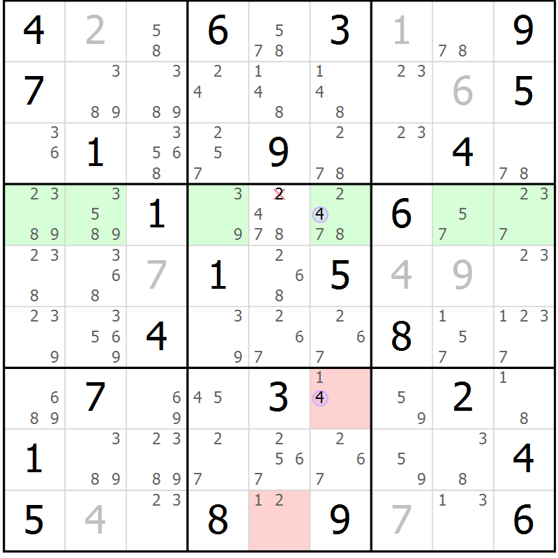 Position des candidats pour la solution de la Gr 55 page 58 du magazine de sudoku Suprême n° 023