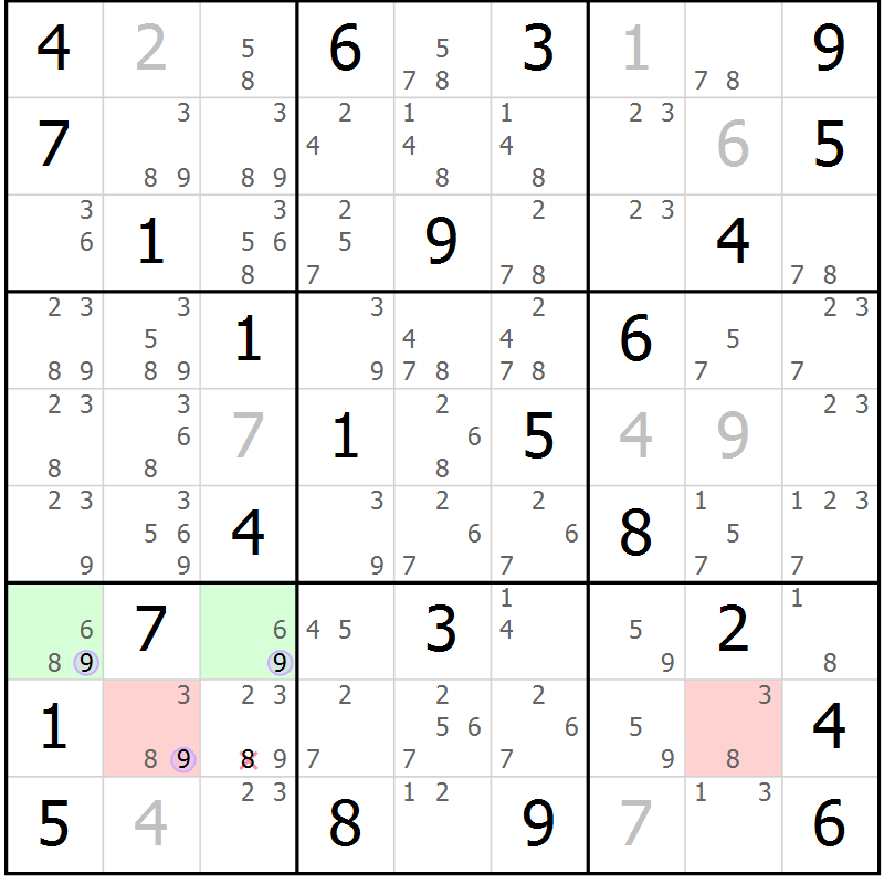Position des candidats pour la solution de la Gr 55 page 58 du magazine de sudoku Suprême n° 023