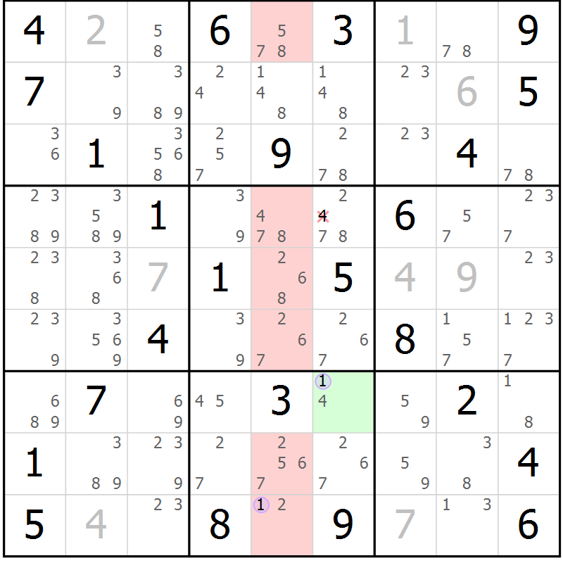 Position des candidats pour la solution de la Gr 55 page 58 du magazine de sudoku Suprême n° 023