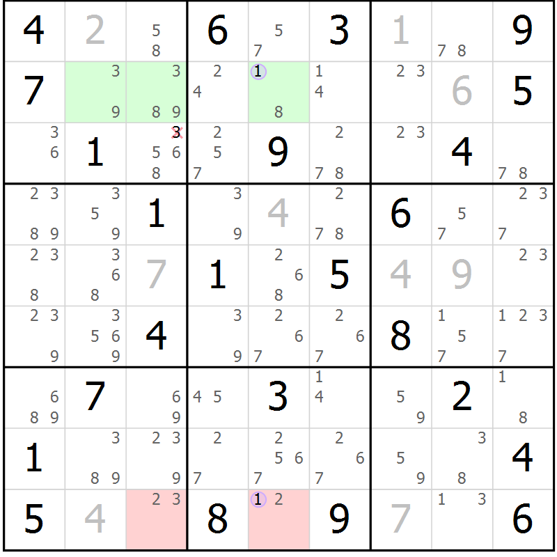 Position des candidats pour la solution de la Gr 55 page 58 du magazine de sudoku Suprême n° 023