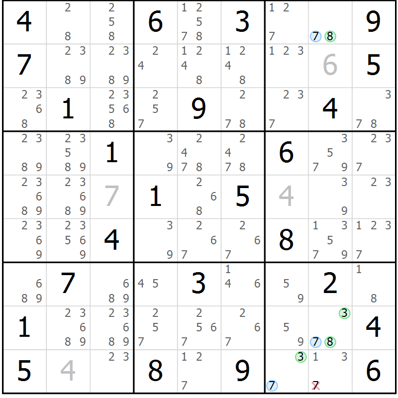 Position des candidats pour la solution de la Gr 55 page 58 du magazine de sudoku Suprême n° 023
