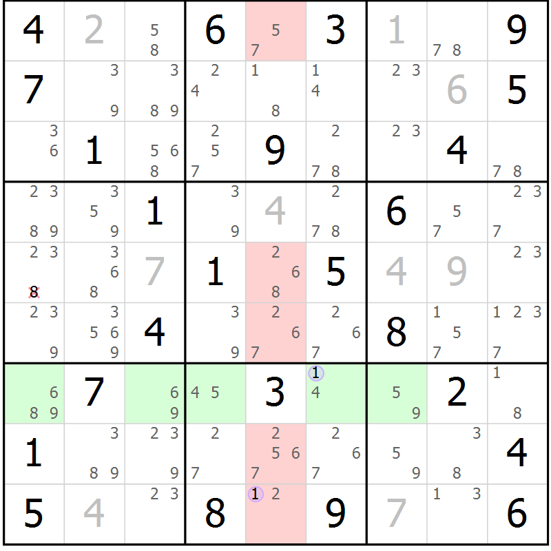 Position des candidats pour la solution de la Gr 55 page 58 du magazine de sudoku Suprême n° 023