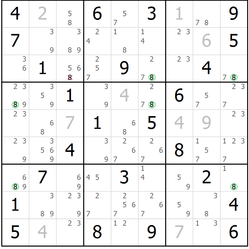 Position des candidats pour la solution de la Gr 55 page 58 du magazine de sudoku Suprême n° 023
