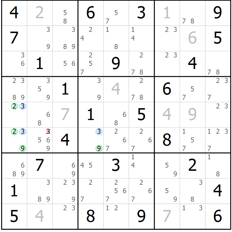 Position des candidats pour la solution de la Gr 55 page 58 du magazine de sudoku Suprême n° 023