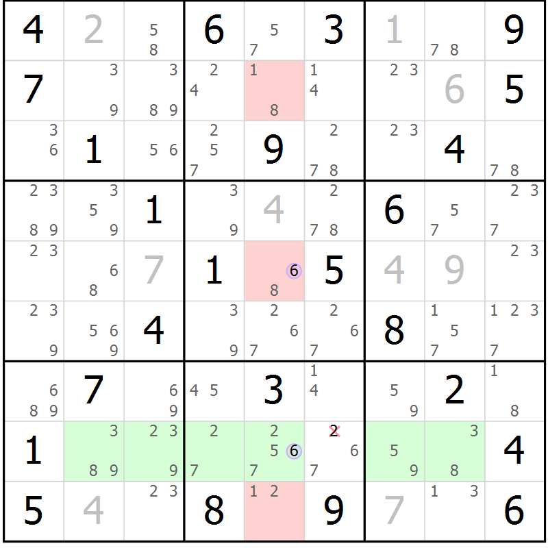 Position des candidats pour la solution de la Gr 55 page 58 du magazine de sudoku Suprême n° 023