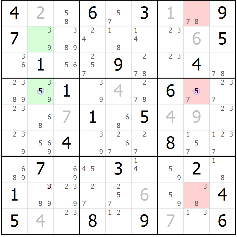 Position des candidats pour la solution de la Gr 55 page 58 du magazine de sudoku Suprême n° 023