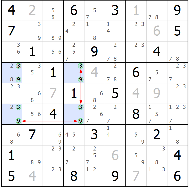 Position des candidats pour la solution de la Gr 55 page 58 du magazine de sudoku Suprême n° 023