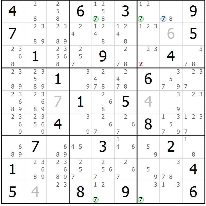 Position des candidats pour la solution de la Gr 55 page 58 du magazine de sudoku Suprême n° 023