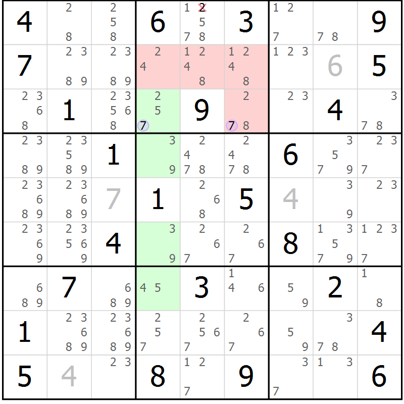 Position des candidats pour la solution de la Gr 55 page 58 du magazine de sudoku Suprême n° 023