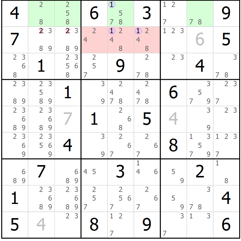 Position des candidats pour la solution de la Gr 55 page 58 du magazine de sudoku Suprême n° 023