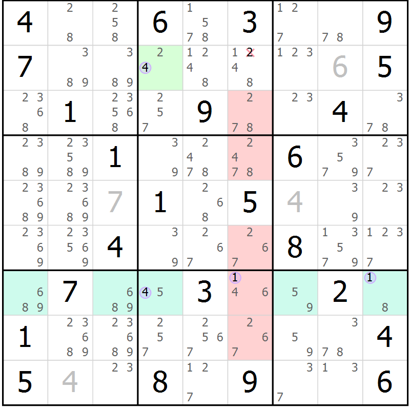 Position des candidats pour la solution de la Gr 55 page 58 du magazine de sudoku Suprême n° 023