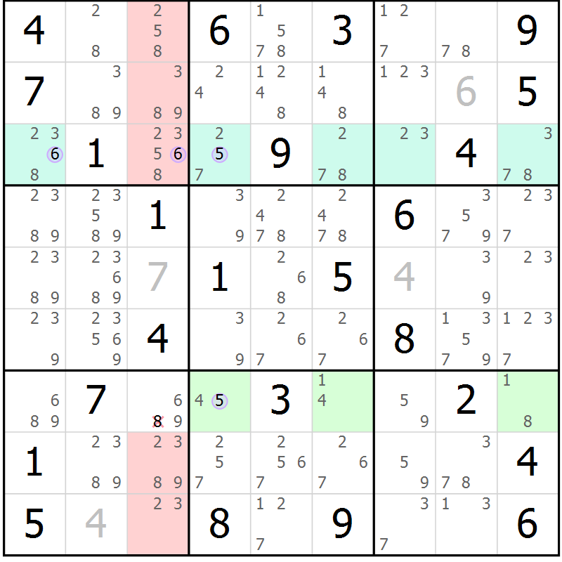 Position des candidats pour la solution de la Gr 55 page 58 du magazine de sudoku Suprême n° 023