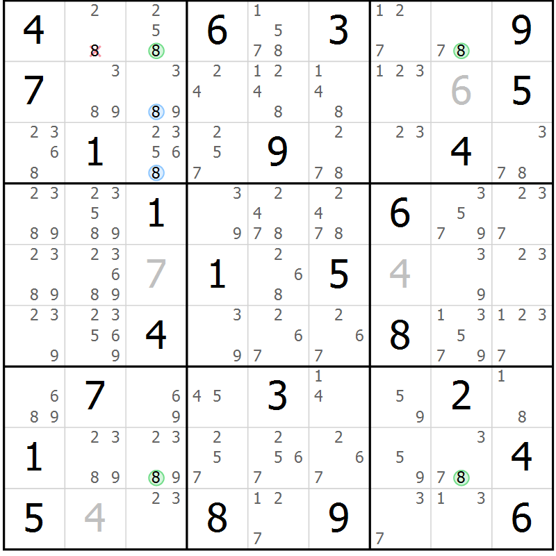 Position des candidats pour la solution de la Gr 55 page 58 du magazine de sudoku Suprême n° 023