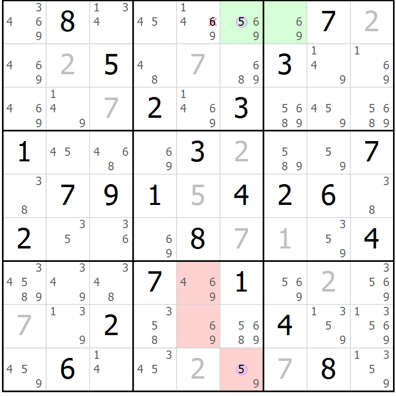 Position des candidats pour la solution de la Gr 56 page 59 du magazine de sudoku Suprême n° 023