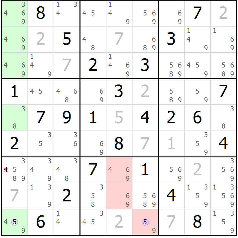Position des candidats pour la solution de la Gr 56 page 59 du magazine de sudoku Suprême n° 023